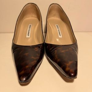 Manolo Blahnik leopard patent pump.